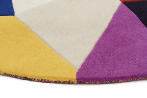 Eclectic Designer Wool Round Rug Blue Rust Purple - Floorsome - Modern