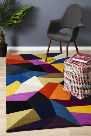 Eclectic Designer Wool Rug Blue Rust Purple - Floorsome - Modern