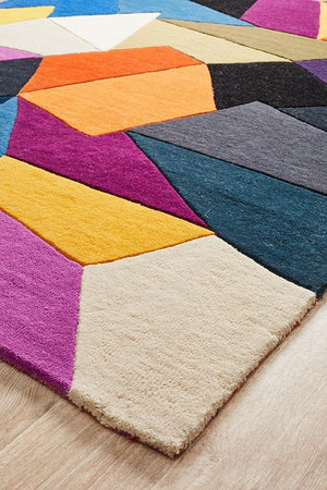 Eclectic Designer Wool Rug Blue Rust Purple - Floorsome - Modern