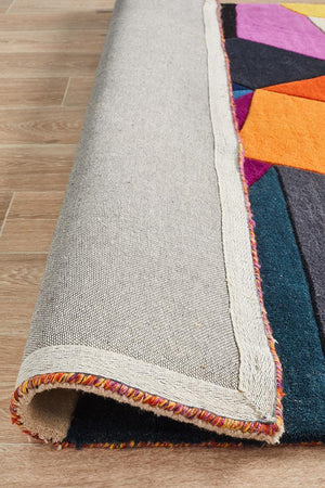 Eclectic Designer Wool Rug Blue Rust Purple - Floorsome - Modern