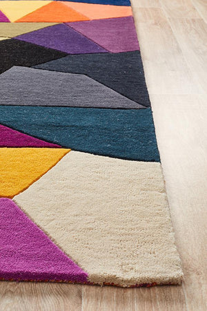 Eclectic Designer Wool Rug Blue Rust Purple - Floorsome - Modern