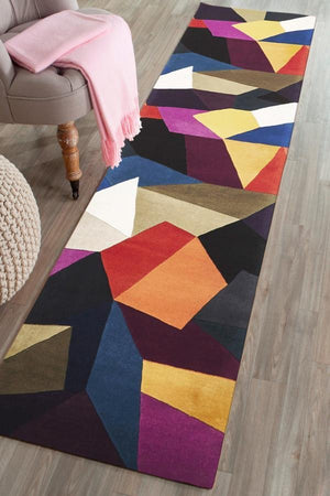 Eclectic Designer Wool Runner Rug Blue Rust Purple - Floorsome - Modern