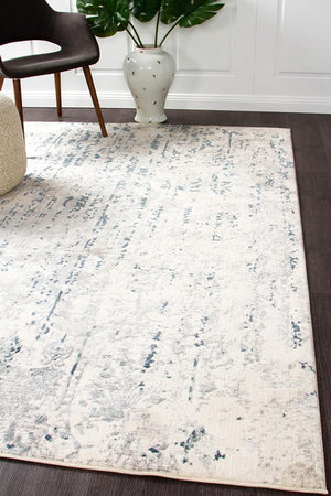 Farah Distressed Contemporary Rug White Blue Grey - Floorsome - Modern