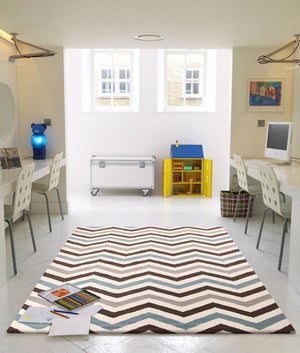 Flat Weave Chevron Design Rug Blue Brown - Floorsome - Modern