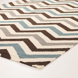 Flat Weave Chevron Design Rug Blue Brown - Floorsome - Modern