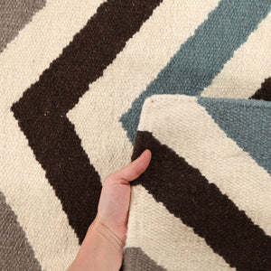 Flat Weave Chevron Design Rug Blue Brown Runner - Floorsome - Modern