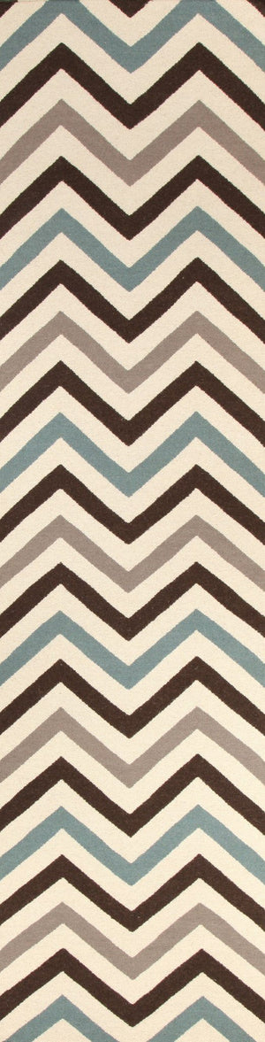 Flat Weave Chevron Design Rug Blue Brown Runner - Floorsome - Modern