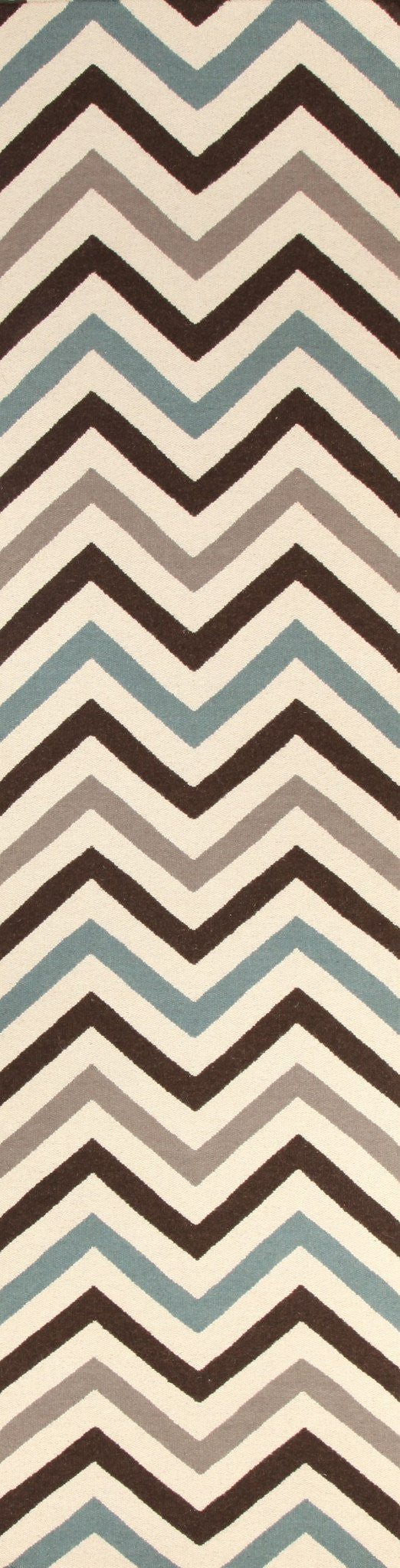 Flat Weave Chevron Design Rug Blue Brown Runner