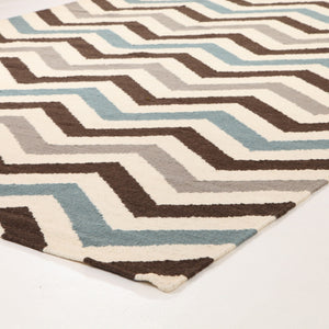 Flat Weave Chevron Design Rug Blue Brown Runner - Floorsome - Modern