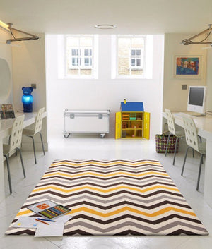 Flat Weave Design Rug Yellow Brown - Floorsome - Modern