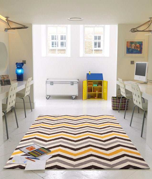 Flat Weave Design Rug Yellow Brown