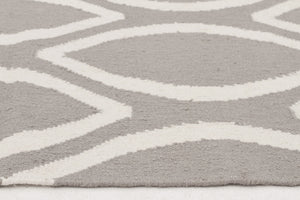 Flat Weave Oval Print Runner Rug Grey - Floorsome - Modern