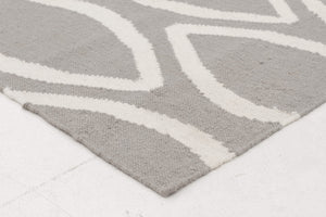 Flat Weave Oval Print Runner Rug Grey - Floorsome - Modern