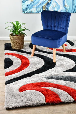 Florida Black Grey Red 883 Rug - Floorsome - SHAGGY