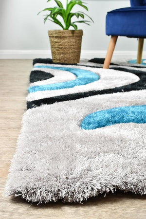 Florida Black Grey Turquoise 883 Rug - Floorsome - Shag