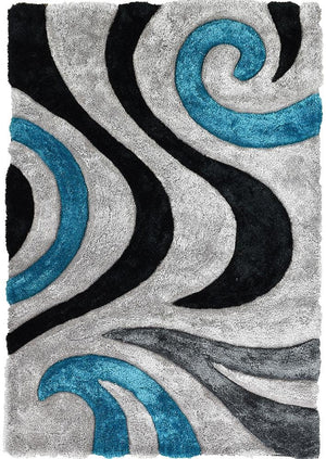 Florida Black Grey Turquoise 883 Rug - Floorsome - Shag