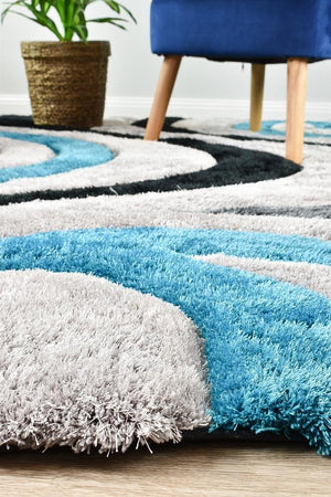 Florida Black Grey Turquoise 883 Rug - Floorsome - Shag