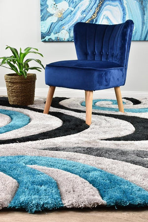 Florida Black Grey Turquoise 883 Rug - Floorsome - Shag