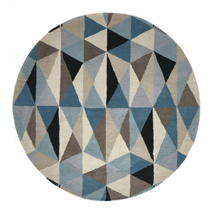 Gem Stone Designer Wool Round Rug Blue - Floorsome - Modern