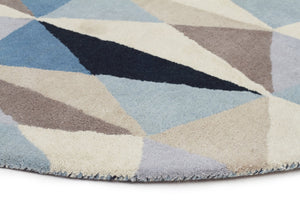 Gem Stone Designer Wool Round Rug Blue - Floorsome - Modern