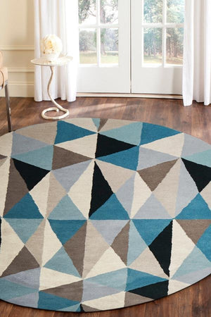 Gem Stone Designer Wool Round Rug Blue - Floorsome - Modern