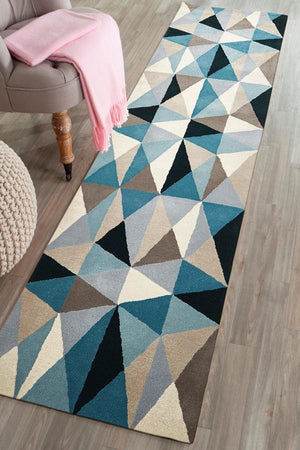 Gem Stone Designer Wool Runner Rug Blue - Floorsome - Modern