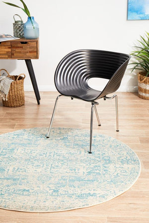 Glacier White Blue Transitional Round Rug - Floorsome - Modern