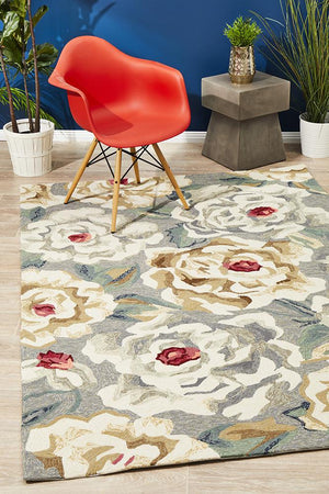 Gorgeous Peony Grey Indoor Outdoor Rug - Floorsome - Outdoor