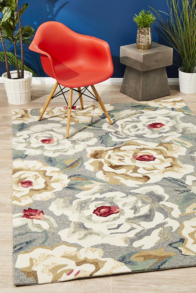 Gorgeous Peony Grey Indoor Outdoor Rug