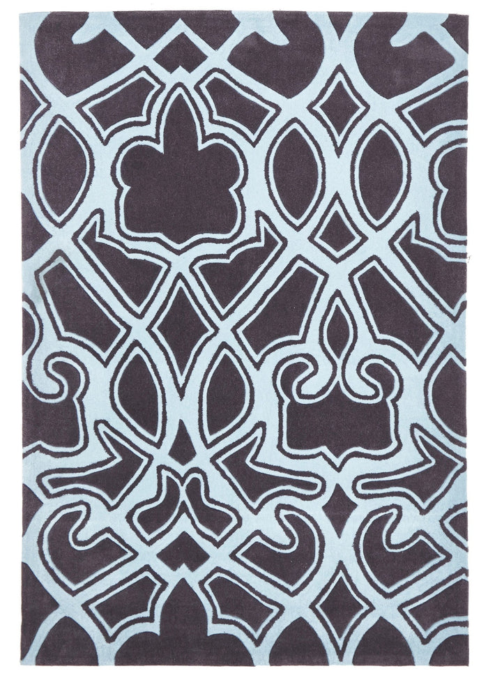 Gothic Tribal Design Rug Smoke Grey and Blue