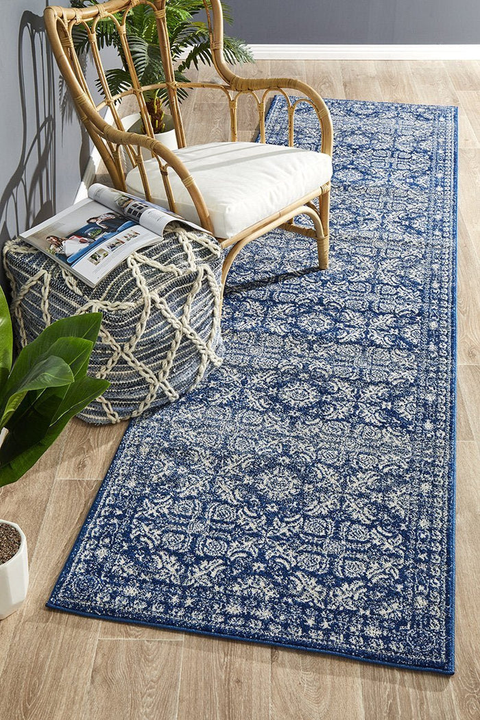 Gwyneth Stunning Transitional Navy Runner Rug