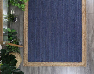 Hampton Navy Blue Centre Jute Rug - Floorsome - Flatweave