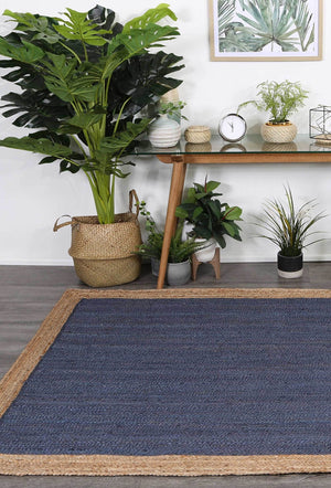 Hampton Navy Blue Centre Jute Rug - Floorsome - Flatweave