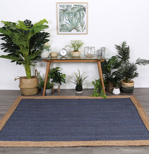 Hampton Navy Blue Centre Jute Rug - Floorsome - Flatweave