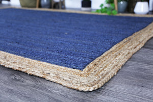 Hampton Navy Blue Centre Jute Rug - Floorsome - Flatweave