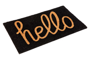 Hello Black PVC Backed Coir Door Mat - Floorsome - Door Mat