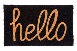 Hello Black PVC Backed Coir Door Mat - Floorsome - Door Mat