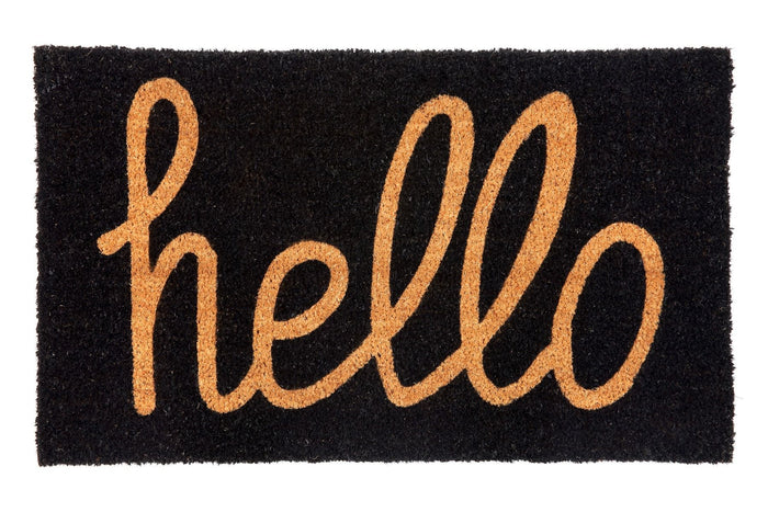 Hello Black PVC Backed Coir Door Mat