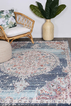 Hollow Medalion Transitional Navy Multi Rug - Floorsome - Rug