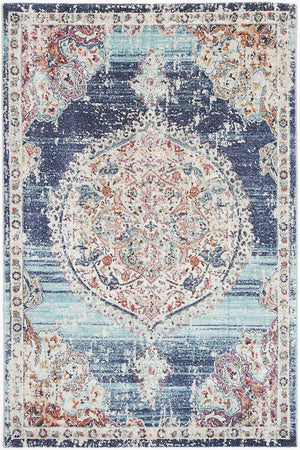 Hollow Medalion Transitional Navy Multi Rug - Floorsome - Rug