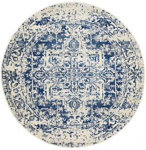 Horizon White Navy Transitional Round Rug - Floorsome - Modern