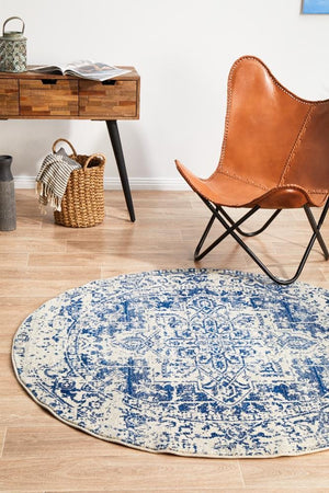 Horizon White Navy Transitional Round Rug - Floorsome - Modern