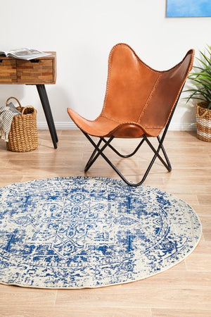 Horizon White Navy Transitional Round Rug - Floorsome - Modern