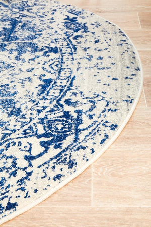 Horizon White Navy Transitional Round Rug - Floorsome - Modern