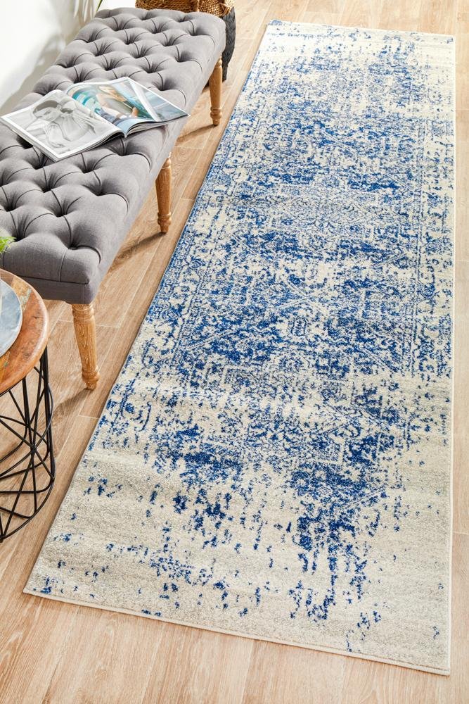 Horizon White Navy Transitional Runner Rug