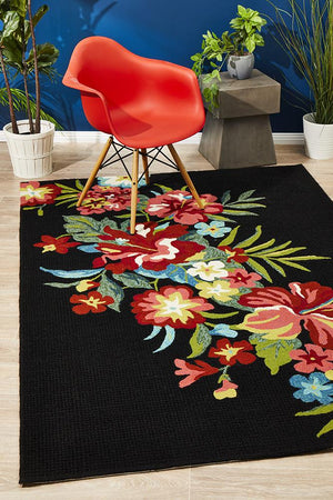 Kelsey Bouquet Black Indoor Outdoor Rug - Floorsome - Outdoor