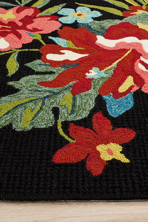 Kelsey Bouquet Black Indoor Outdoor Rug - Floorsome - Outdoor