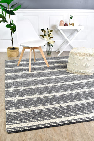 Kiana Flatweave Wool Charcoal Rug - Floorsome - FLATWEAVE