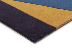 Laura Designer Wool Runner Rug Blue Yellow Grey - Floorsome - Modern