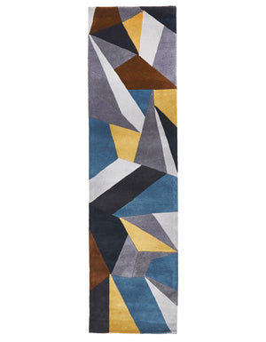 Laura Designer Wool Runner Rug Blue Yellow Grey - Floorsome - Modern